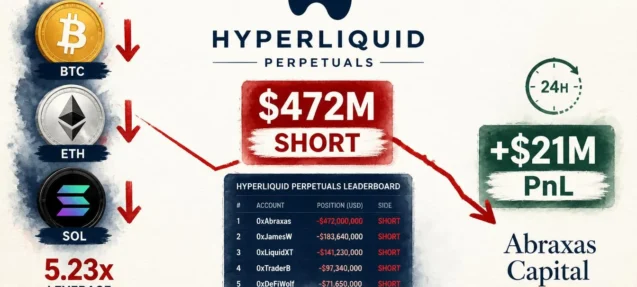 Abraxas Capital Holds $472M in Short Positions — Books $21M in 24h PnL on Hyperliquid