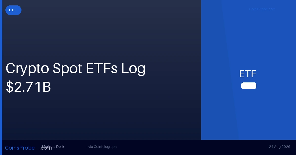 Crypto Spot ETFs Log $2.71B Weekly Net Inflows — BTC Commands 70.8% Share
