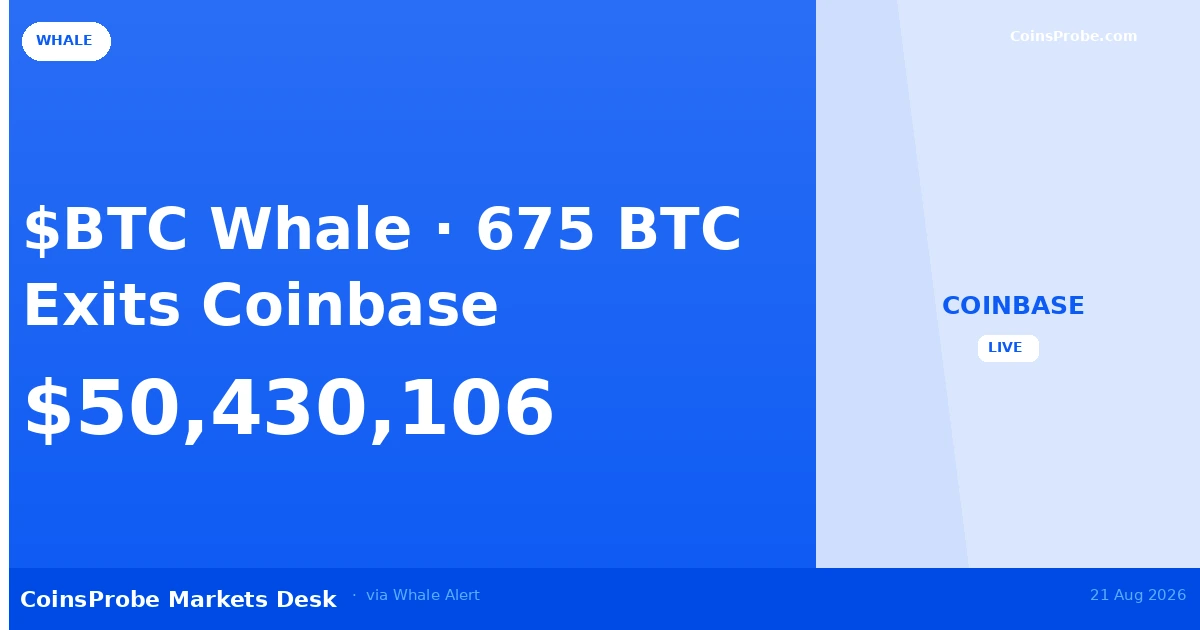 675 BTC Worth $50.4M Exits Coinbase Institutional to New Wallet