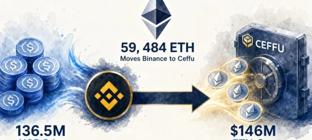 59,484 ETH Worth $145.99M Moves from Binance to Ceffu — Alongside $136.55M USDC Inflow