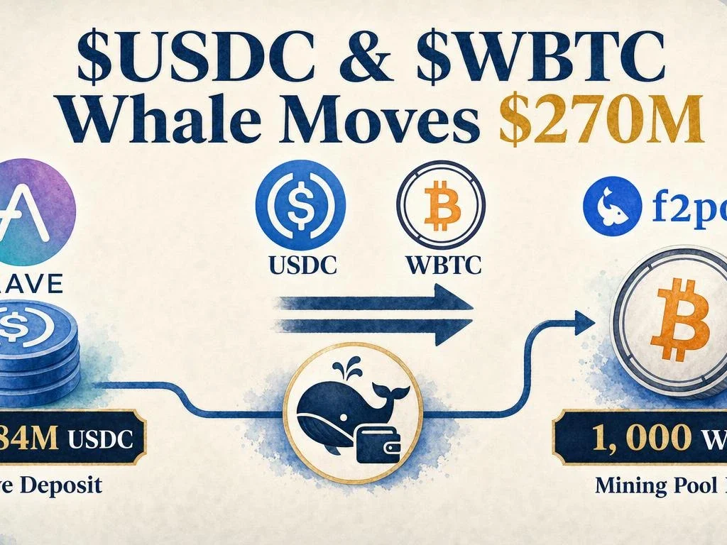 192.84M USDC Flows to Aave & 1,000 WBTC Worth $77.4M Sent to F2Pool — Dual Whale Alert