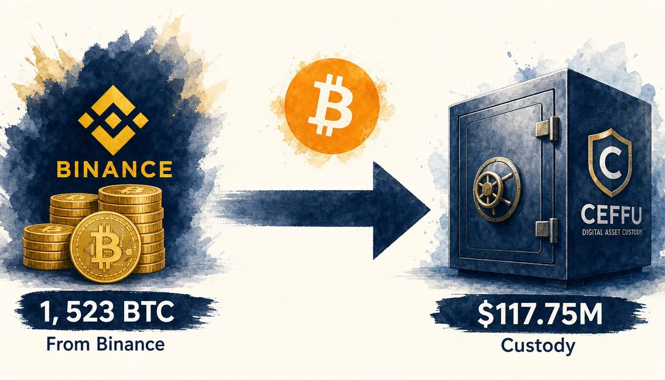 1,523 BTC Worth $117.75M Moves from Binance to Ceffu — Institutional Signal
