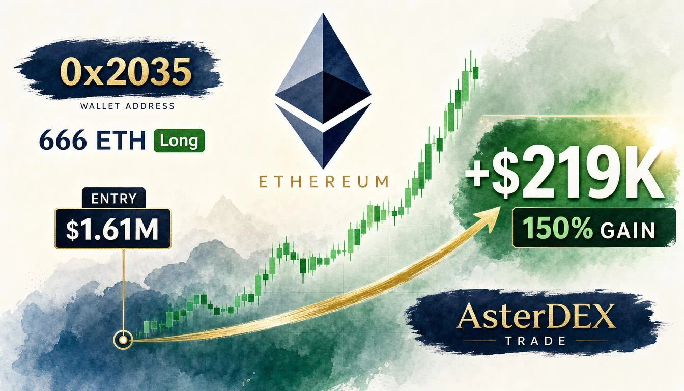 Trader 0x2035 Nets $219K Gain on $1.61M ETH Long — 150% Up on AsterDEX