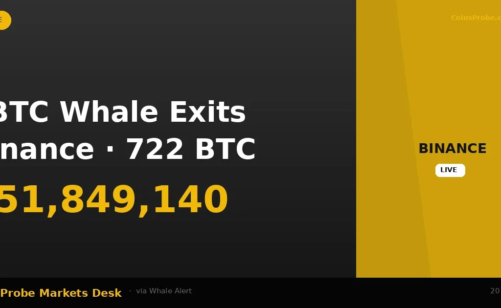722 BTC Worth $51.8M Moves Out of Binance to Unknown Wallet