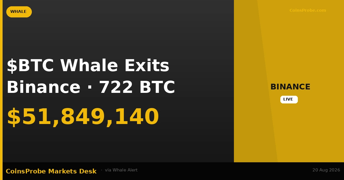 722 BTC Worth $51.8M Moves Out of Binance to Unknown Wallet