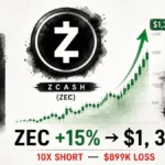 Zcash (ZEC) Jumps 15% to $1,359 as 10x Short Takes $899K Loss After Fed Decision