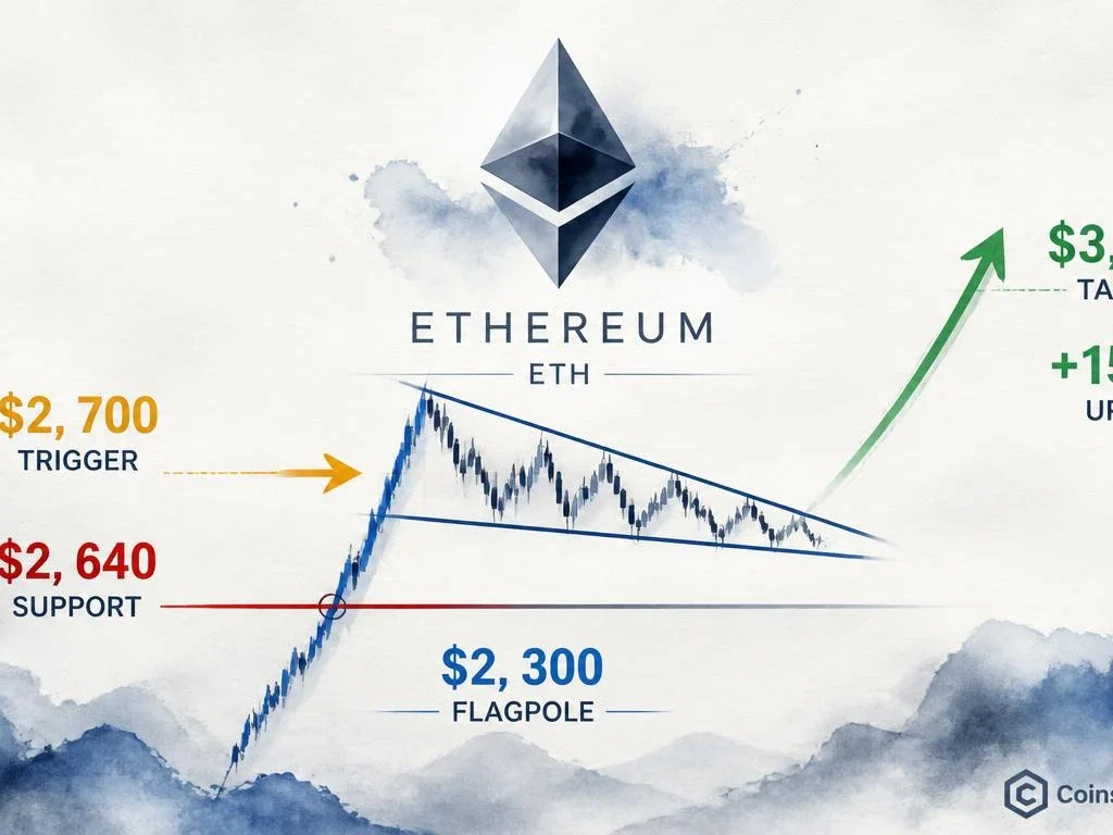 Ethereum Bull Flag Forms — $2,700 Hourly Close Is the Breakout Trigger