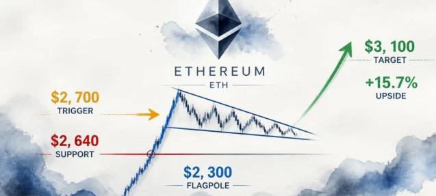 Ethereum Bull Flag Forms — $2,700 Hourly Close Is the Breakout Trigger