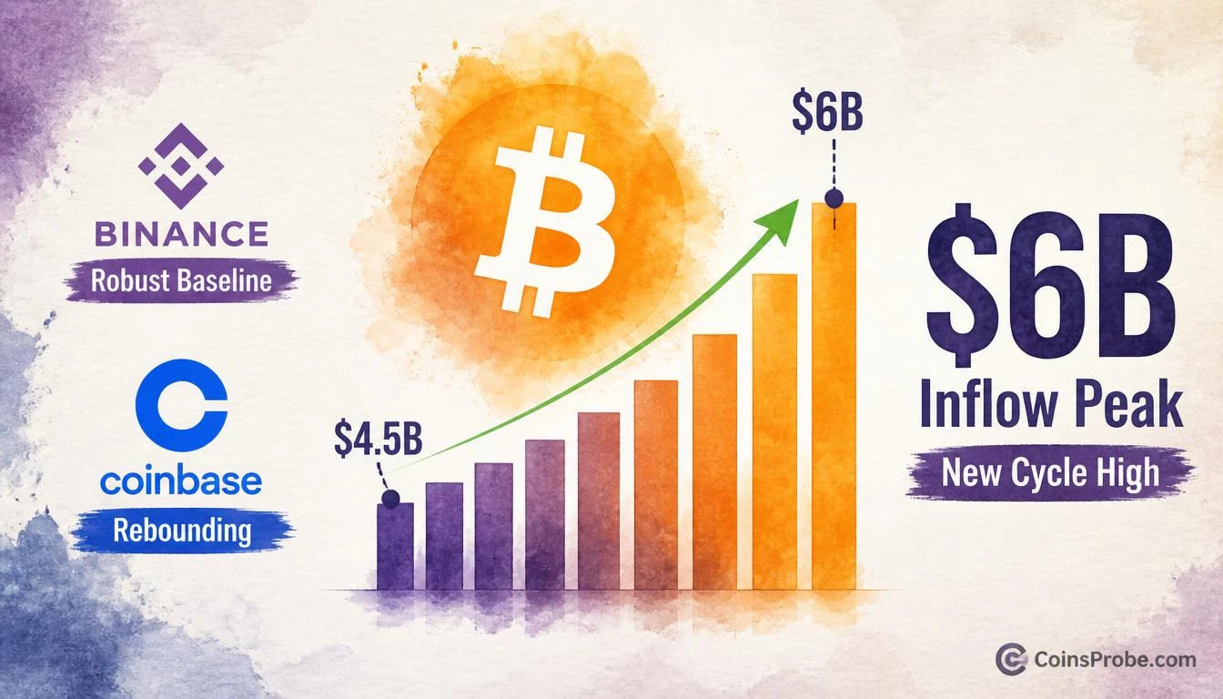 Bitcoin Stablecoin Inflows Hit $6B — Binance Holds, Coinbase Rebounds