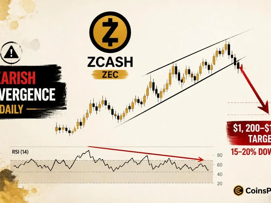 Zcash (ZEC) Bearish RSI Divergence — Is a 15–20% Drop Already in Motion?