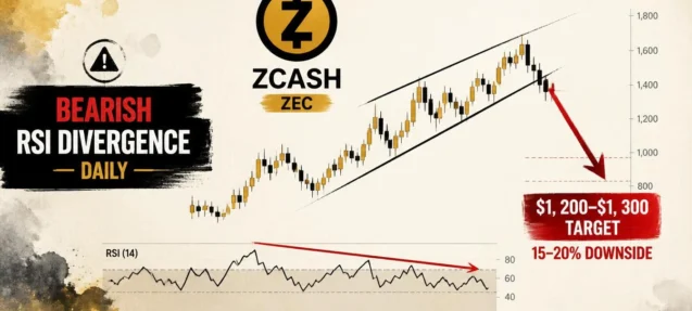Zcash (ZEC) Bearish RSI Divergence — Is a 15–20% Drop Already in Motion?