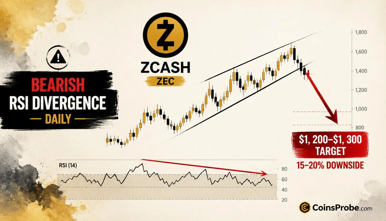 Zcash (ZEC) Bearish RSI Divergence — Is a 15–20% Drop Already in Motion?