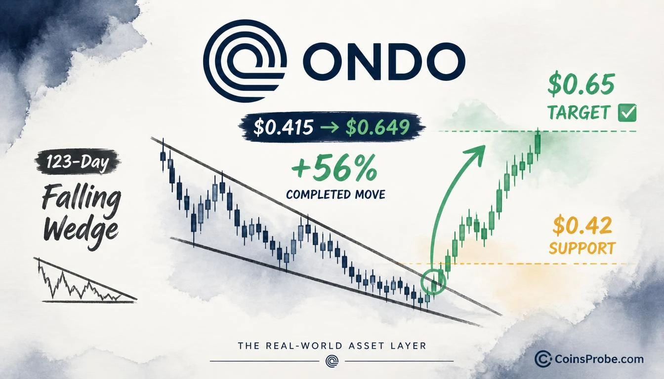 ONDO Falling Wedge Target Hit — +56% Trade Closed as Price Pulls Back From $0.65
