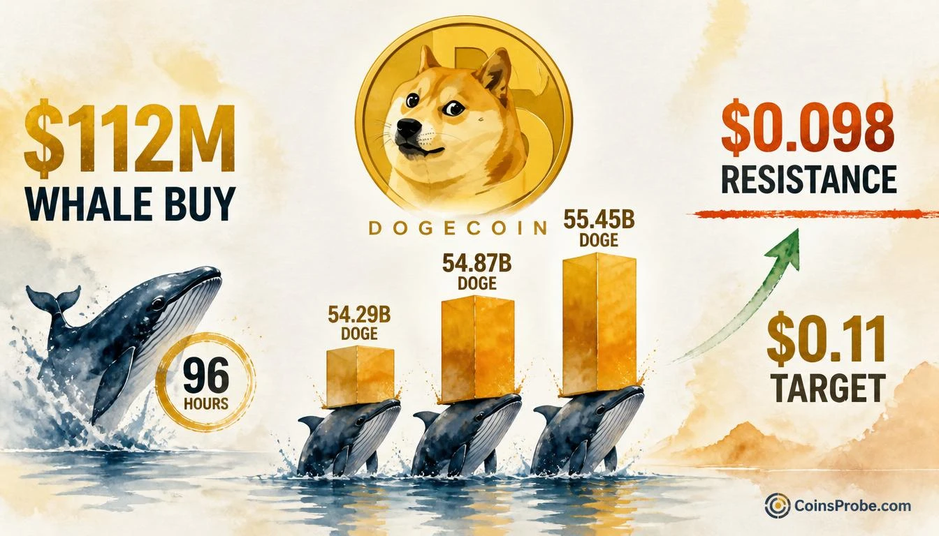 Dogecoin Whales Buy $112M in 96 Hours Into Key Resistance at $0.098
