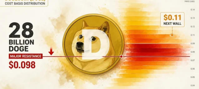 Dogecoin Faces 28 Billion DOGE Resistance at $0.098 — Next Wall at $0.11