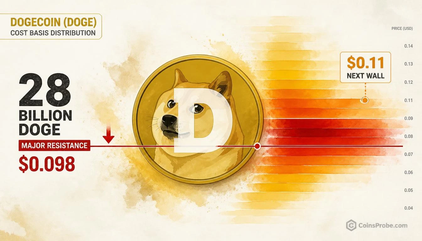 Dogecoin Faces 28 Billion DOGE Resistance at $0.098 — Next Wall at $0.11
