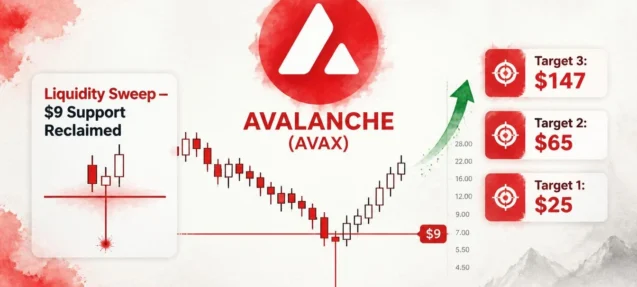 AVAX Reclaims Key Horizontal — Analyst Eyes $25, $65, and $147