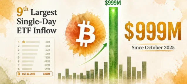 Spot Bitcoin ETFs Pull $999M in One Day — Largest Since October 2025