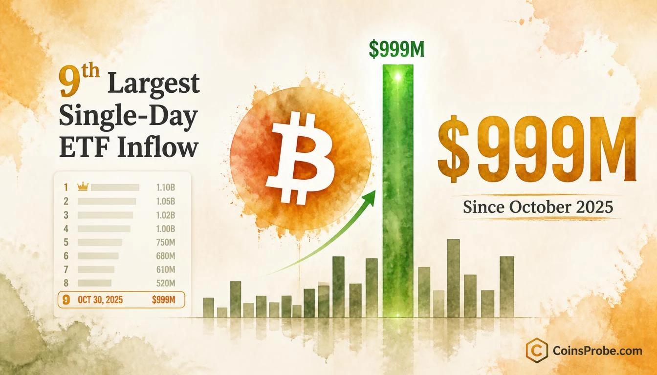 Spot Bitcoin ETFs Pull $999M in One Day — Largest Since October 2025