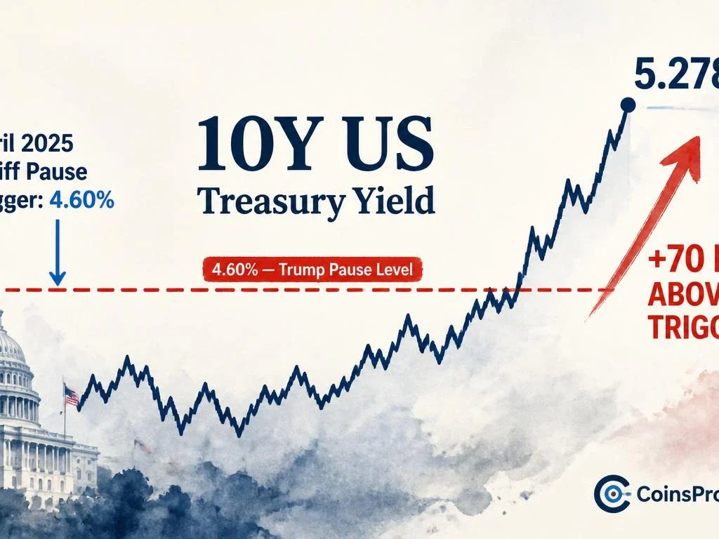 US 10Y Yield Hits 5.28% — 70 bps Above Trump's Tariff Pause Trigger