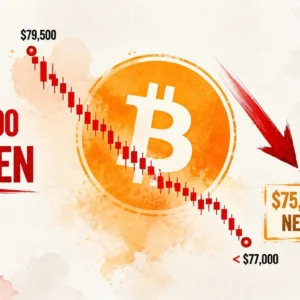 Bitcoin Falls Below $77,000 — $2,500 Drop From $79,500 Peak With No Bounce