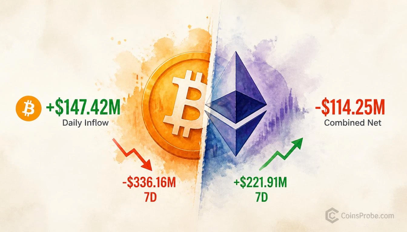 Bitcoin ETFs Pull $147.42M in One Day — But 7-Day Hole Deepens to -$336.16M as ETH Funds Post $95.44M