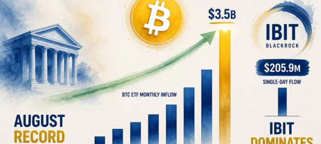 BTC Spot ETFs Pull in ~$3.5B in August — Strongest Monthly Inflow Since July 2025