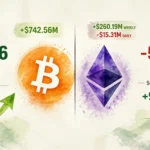 Bitcoin ETFs Pull $742.56M in 7 Days While Ethereum Sees $15M Single-Day Exit