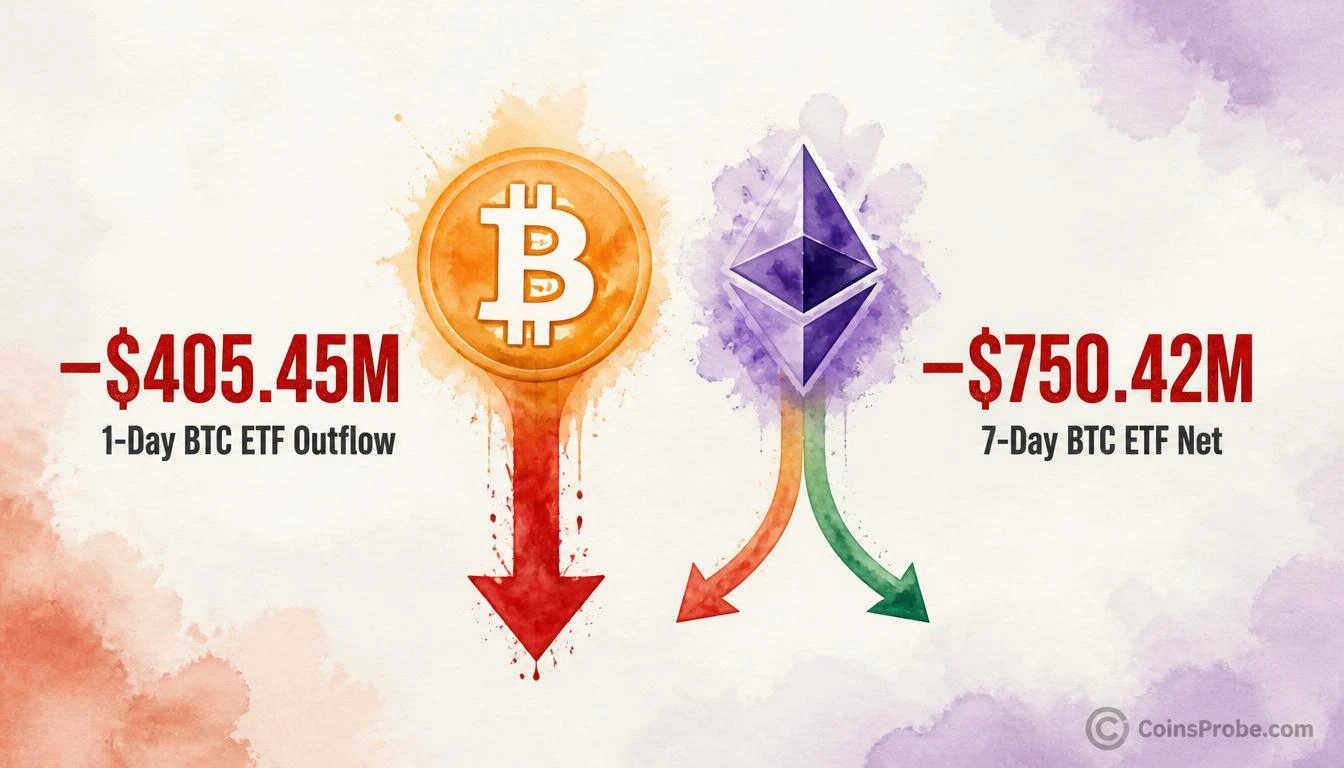 Bitcoin ETFs Bleed $405M in One Day — 7-Day Hole Hits $750M