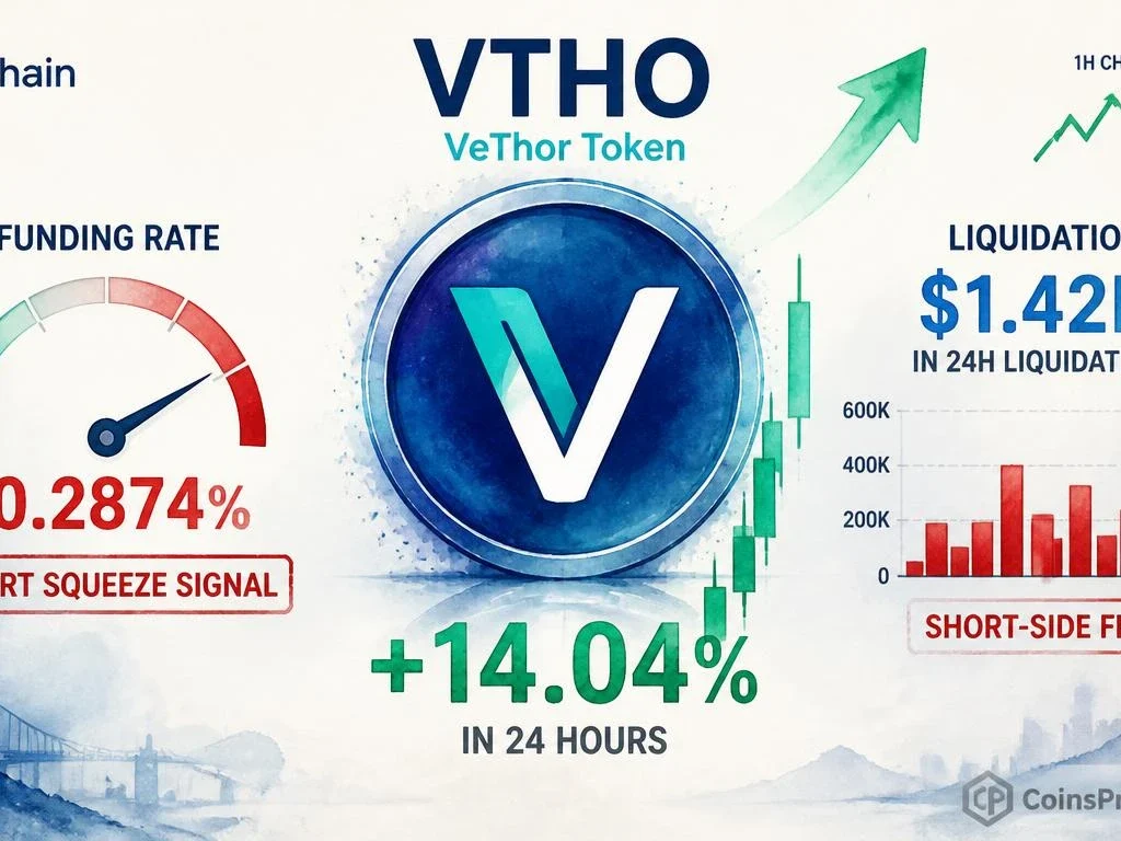 VTHO Surges 14.04% in 24 Hours — Negative Funding and $1.42M in Liquidations Tell the Real Story