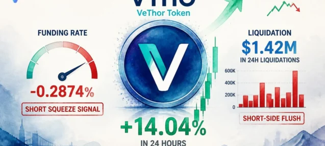 VTHO Surges 14.04% in 24 Hours — Negative Funding and $1.42M in Liquidations Tell the Real Story