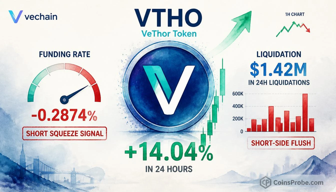 VTHO Surges 14.04% in 24 Hours — Negative Funding and $1.42M in Liquidations Tell the Real Story