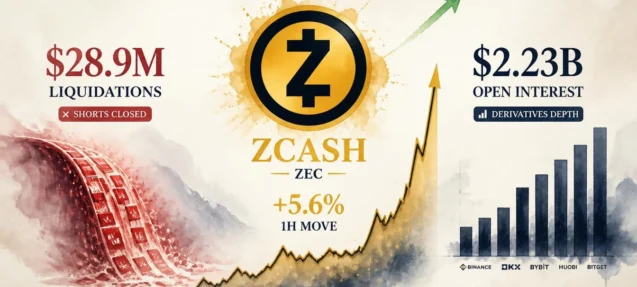 Zcash (ZEC) Spikes 5.6% in One Hour — $2.23B Open Interest and $28.9M in Liquidations Tell the Real Story