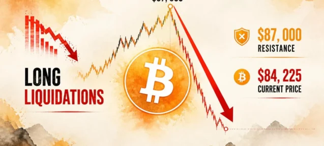 Bitcoin Drops Below $84K After Topping $87K — Long Liquidations Follow