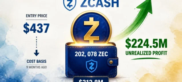 Garrett Jin Holds 202,078 ZEC at $312.8M — $224.5M Unrealized Profit