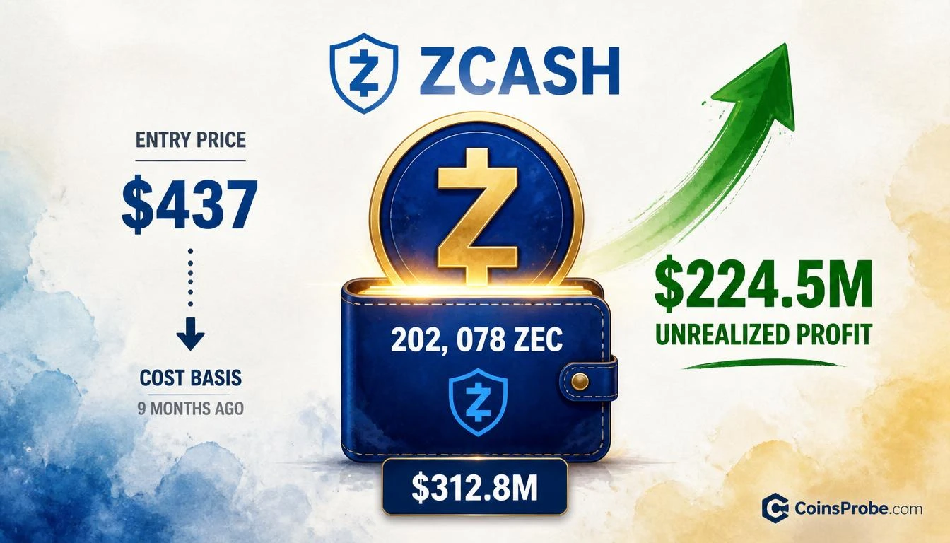 Garrett Jin Holds 202,078 ZEC at $312.8M — $224.5M Unrealized Profit