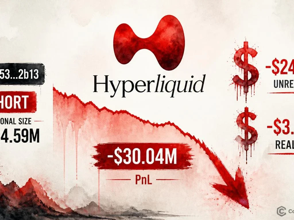 Hyperliquid Whale Bleeds $30M in 30 Days on $124.59M Short Book