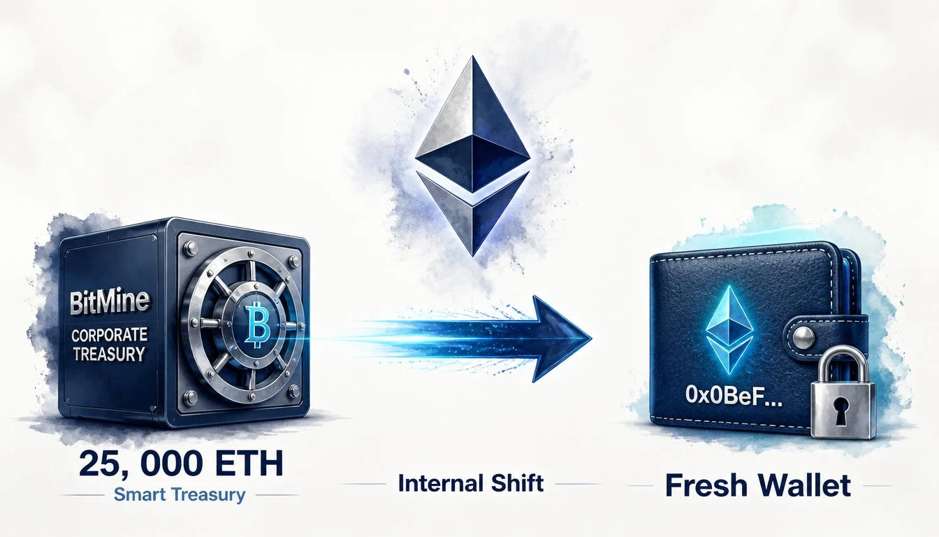 BitMine Shifts 25,000 ETH Worth $61.51M to Fresh Wallet — BMNR Dips 4.88%