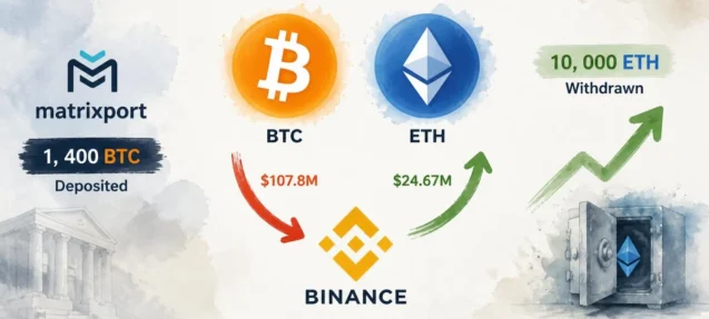 Matrixport Moves $107.8M BTC to Binance, Pulls $24.67M ETH Out Simultaneously