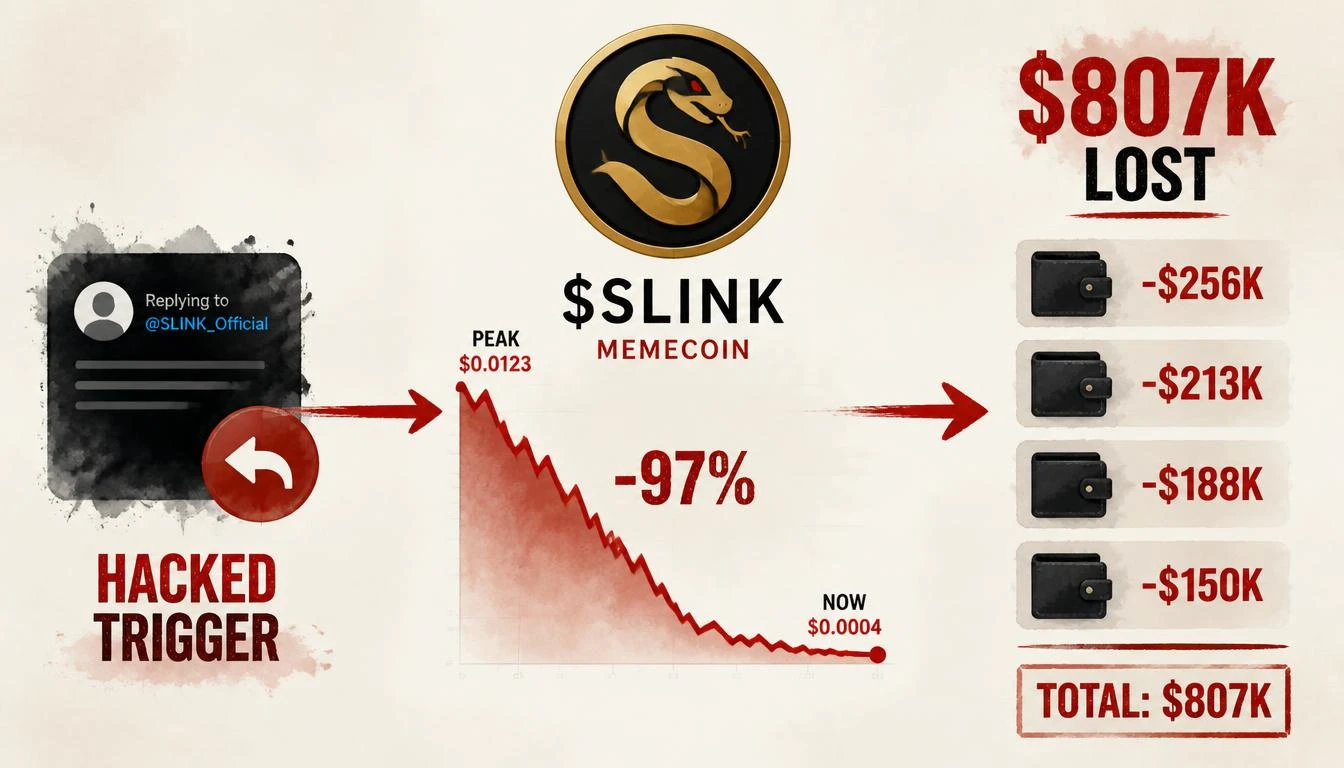 $SLINK Memecoin Collapses 97% After Elon Reply — Four Traders Lose $807K