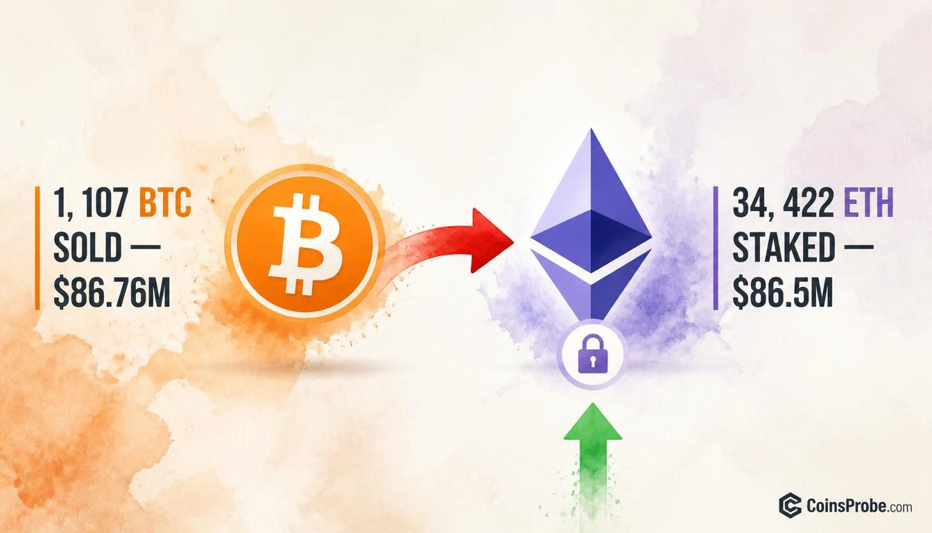 Mysterious Whale Rotates $86.76M from BTC into ETH — Stakes All 34,422 ETH