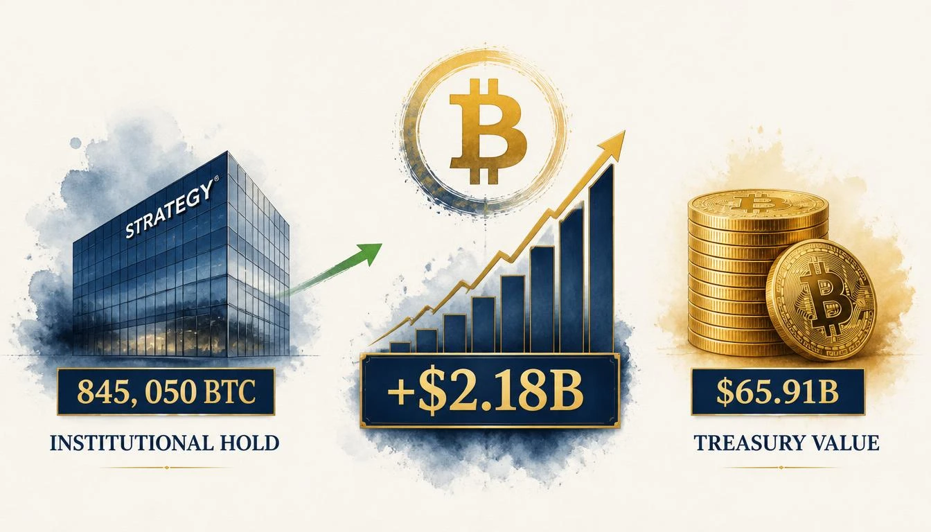 Strategy Holds 845,050 BTC Worth $65.91B — Unrealized Profit Hits $2.18B