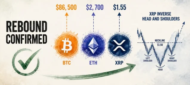 BTC, ETH, XRP Rebound Targets: $86,500, $2,700, and $1.55 in Focus