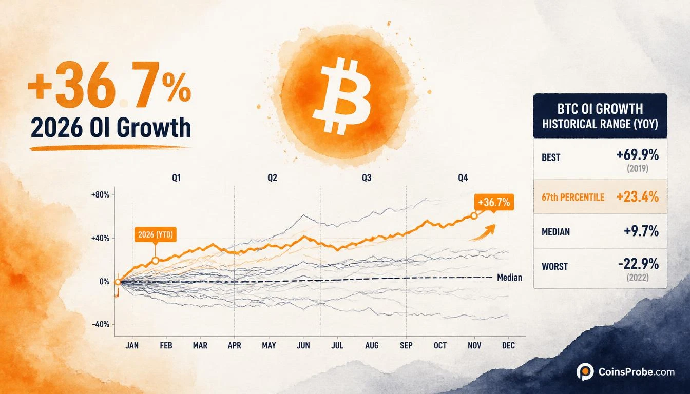 Bitcoin OI Hits 36.7% in 2026 — Already Above the 6-Year Median
