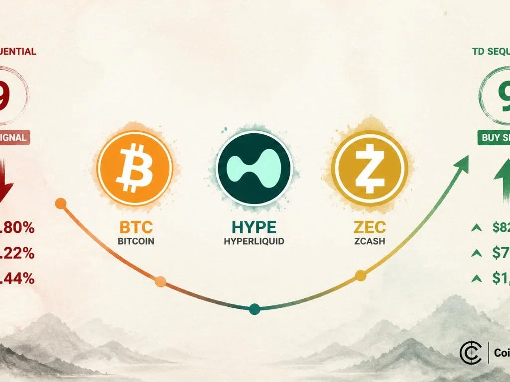 BTC, HYPE, and ZEC Flash TD Sequential Buy Signals After 2.80%–6.44% Pullbacks