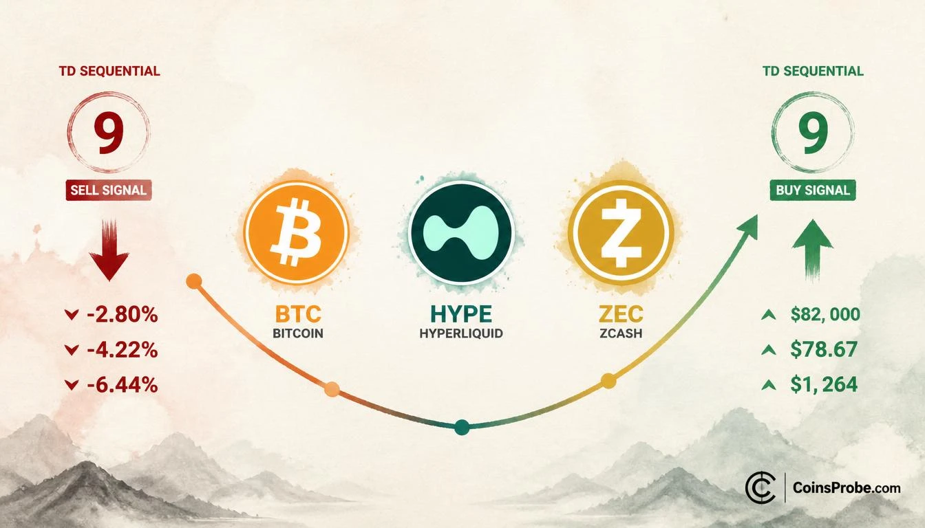 BTC, HYPE, and ZEC Flash TD Sequential Buy Signals After 2.80%–6.44% Pullbacks