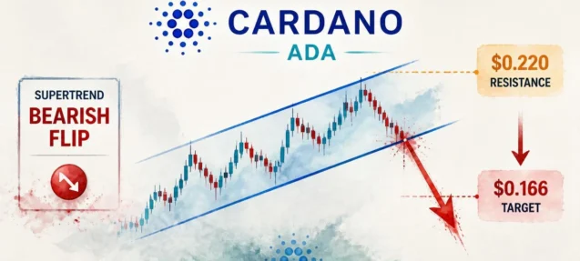 Cardano Breaks Below Rising Channel — $0.166 in Focus After SuperTrend Flip