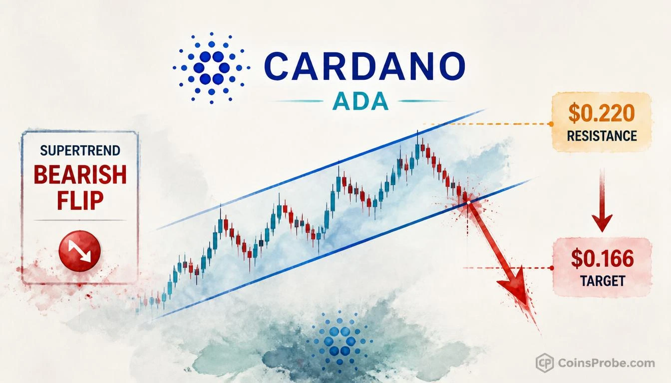Cardano Breaks Below Rising Channel — $0.166 in Focus After SuperTrend Flip