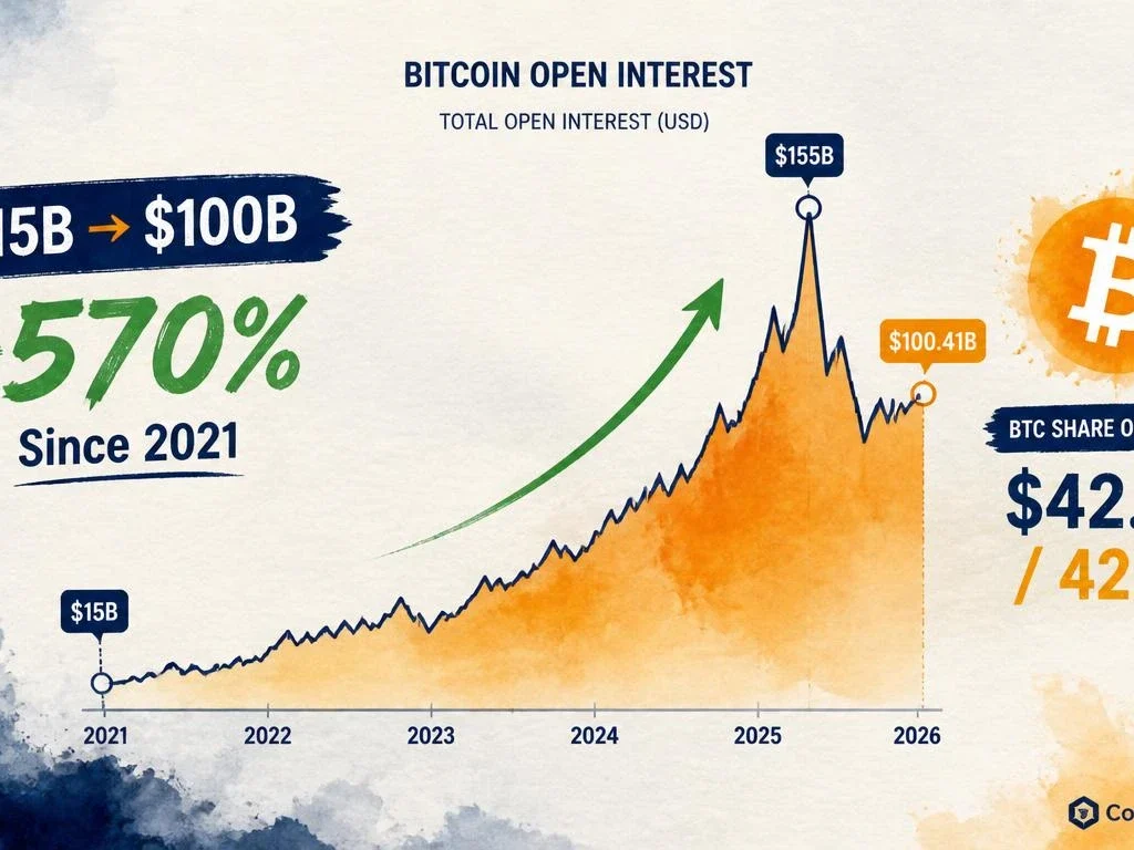 Crypto Open Interest Up 570% Since 2021 — What $100B in Derivatives Means