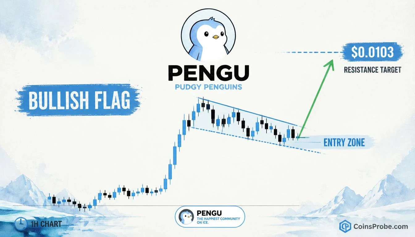 PENGU Forms Hourly Bullish Flag — Analyst Eyes $0.0103 Resistance